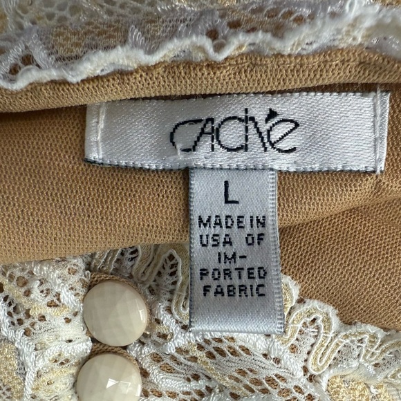 Y2K Cache Lace Halter Top L  Ivory & Nude Lingerie Inspired Scalloped Festival - Picture 7 of 9